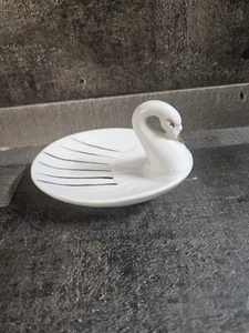 Swan China Soap/Trinket Dish White w/Gold Trim - Picture 1 of 5