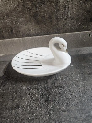 Plato de jabón/baratija Swan China blanco con borde dorado Foto 1 de 4