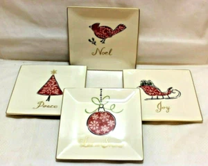 222 Fifth Natala 8" Square Porcelain Salad Plates/ Four Different Scenes New - Picture 1 of 3
