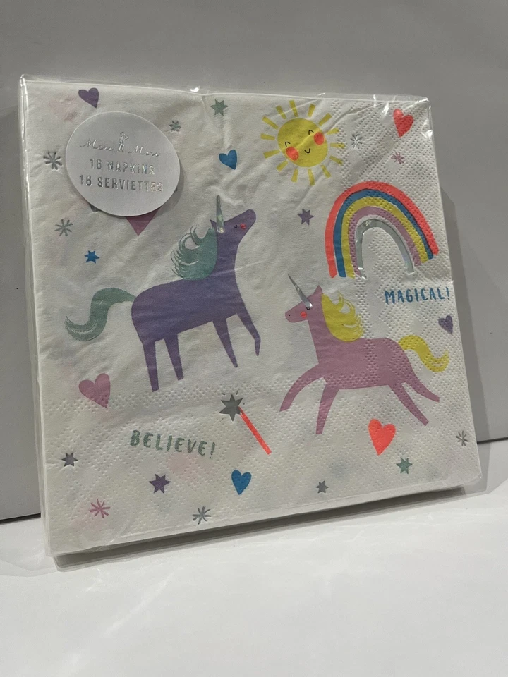 NEW Meri Meri Unicorn Party Napkins 16 Pack Dinner Dessert 13” X 13” - Image 1 of 1