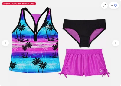 Traje de baño Tankini Bikini Gerry Girl 3 piezas tabla de nadar pantalones cortos (negro/palmeras, 8) nuevo con etiquetas Foto 1 de 4