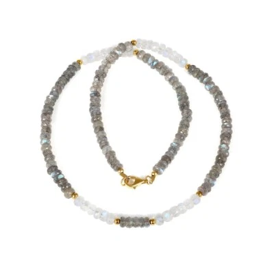 Rainbow Moonstone & Labradorite Faceted Rondelle Gemstone Beads Necklace 18'' - Image 1 of 4