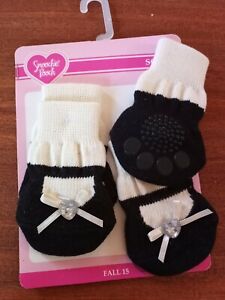Smoochie Pooch Dog Socks M/L Black White Bow With Heart Gem New 