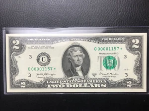 $ 2 seltene unzirkulierte niedrige vier (4) Ziffern ️ STERNNOTE 1157* - Bild 1 von 6