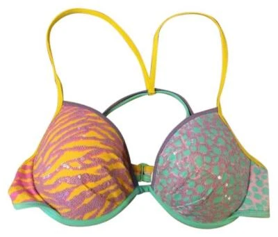 Victoria's Secret Swim Top 32A Push up Bra NEW bling sequin multicolor animal  - Image 1 of 4