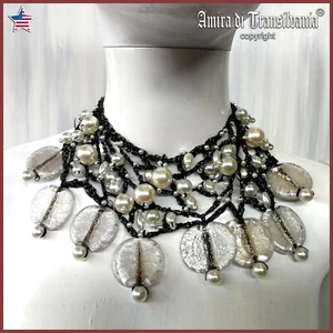 Choker Necklace Woman Jewelry Collar Vintage Collier Black White Pearl Layered - Picture 1 of 24