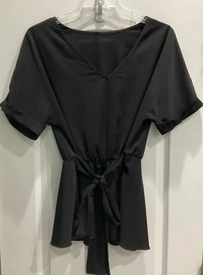 Blusa Pullover Mujer Talla Estimada M Negra Auto Corbata Satén Sensación 153 Foto 1 de 4