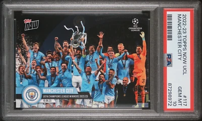 MANCHESTER CITY TEAM WINS UCL TROPHY 2022-23 TOPPS NOW #117 HAALANDPSA 10 - Image 1 of 2