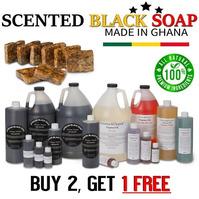 SCENTED Liquid 8 oz. Raw African Black Soap 100% Natural Organic Face Body Wash - Image 1 of 4