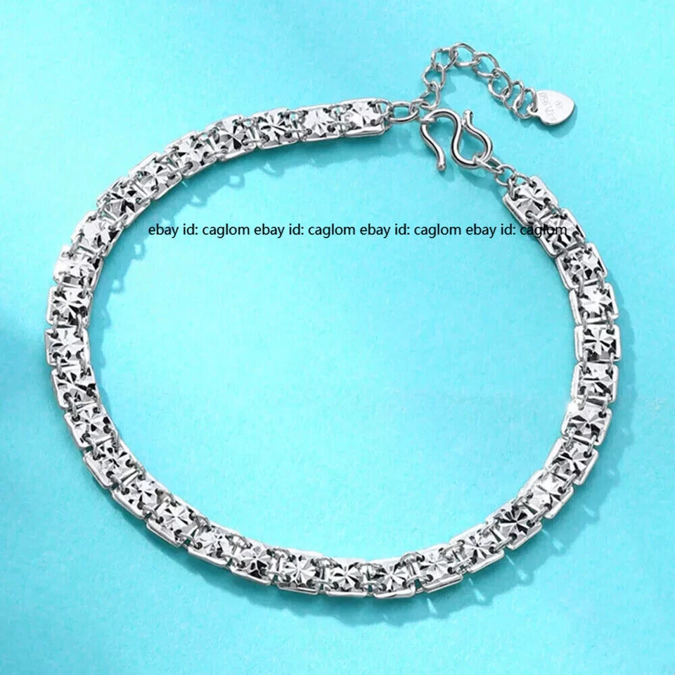 Pure Pt950 Platinum 950 Chain Women Square Beads Link Bracelet 5.5g/6.3-7.1inch - Image 1 of 4