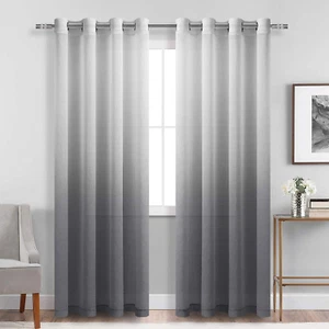 DWCN Faux Linen Grey Ombre Sheer Curtains - Gradient Semi Voile Grommet Top Wind - Picture 1 of 7