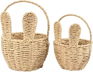2Pcs Small Wicker Easter Basket for Kids - 7" X 5" Mini Bunny Basket for Organiz - Picture 1 of 12