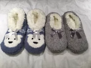Cuddl Dud Slipper Socks Non Skid Size 4-10 2/Pack Blue Polar Bear & Gray - Picture 1 of 4