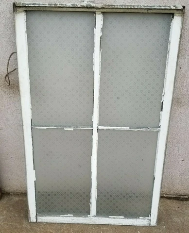 1870s LARGE Victorian  ANTIQUE CHURCH RARE Etched GLASS WINDOW 33 x 51  B Cover