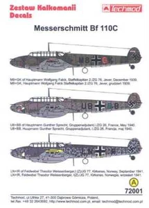Techmod Decals 1/72 German MESSERSCHMITT Bf-110C Fighter Bomber - Picture 1 of 4