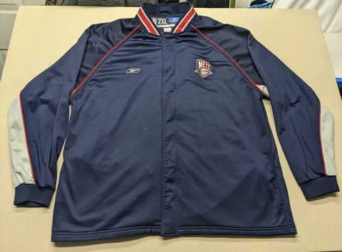 VTG New Jersey Nets Reebok NBA Authentic Warm Up Jacket Men’s 2XL Navy Blue Cover