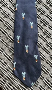 Vintage Silk Tie Necktie Moose Knight Shield Coat of Arms Blue Short - Picture 1 of 6