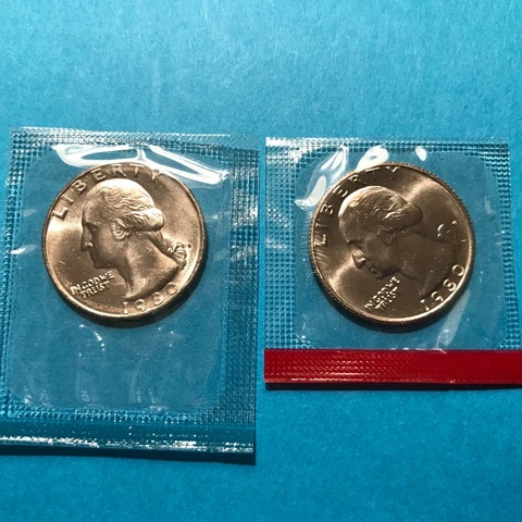 1980 P&D Washington Quarters US Mint Cello Unc   FREE SHIP Cover