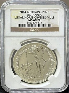 2014 S2PND GB BRITAIN LUNAR HORSE OBVERSE MULE MS69 PL 1 oz SILVER COA NGC #092 - Picture 1 of 4