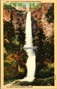 Vtg 1930 Multnomah Falls Benson Bridge Columbia River Highway Oregon OR Postcard - Picture 1 of 2