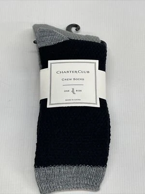 Calcetines Charter Club Crew 2 pares, negros, grises, tejidos con cable talla 9-11 cómodos Foto 1 de 4
