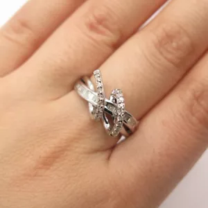 925 Sterling Silver SUN Real White Diamond Wrapped Twisted Ring Size 7 - Picture 1 of 7