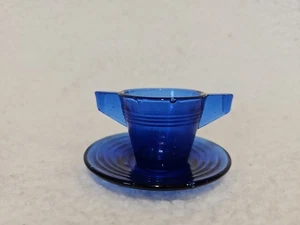 Vintage Miniature Cobalt Blue Child's Sugar Bowl And Saucer - Picture 1 of 2