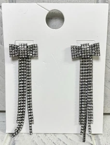 Forever 21 Fashion Jewelry Rhinestone Bow Earrings Dangle Style Gunmetal Gray - Picture 1 of 5