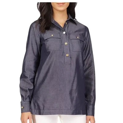 Blusa Michael Michael Kors com Botão Carcela Tencel Manga Longa Ponta NOVO Tamanho XS - Imagem 1 de 4