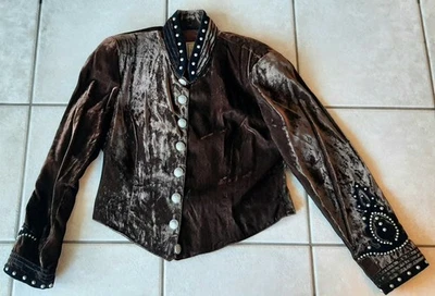 Chaqueta De Colección Doble D Ranch 100% Lana Terciopelo Adornada Caracola Tachonada Marrón L Foto 1 de 4