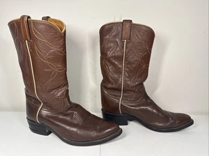 Botas vaqueras de cuero vintage Tony Lama #5882 cosidas coñac marrón 9 E - Imagen 1 de 7
