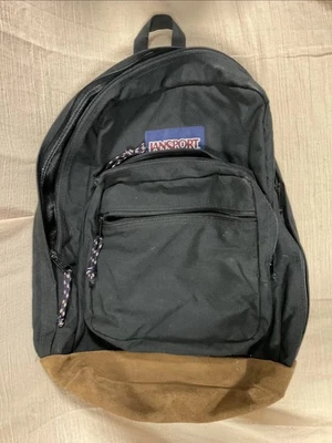 90 年代 Jansport 黑色绒面革底背包 美国制造 — 第 1/4 张图片