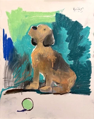 Ilustración de perro en papel divertida dibujos animados 14”x17” arte original firmado Foto 1 de 2