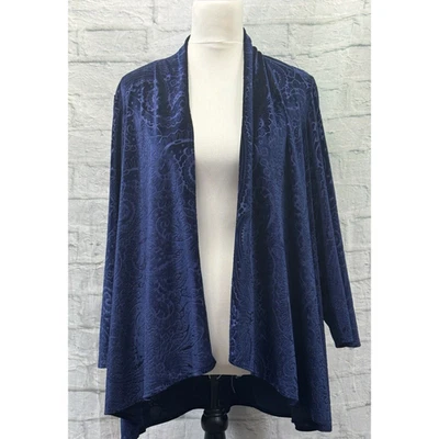 Chicos Velvet Jacket Open Cardigan Coatigan Blue Size 1 UK 10 Paisley Grannycore - Image 1 of 4