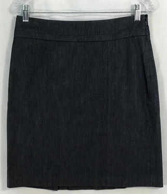 Loft Skirt Women's 6 Petite Dark Blue Chambray Short Back Hem Flap Career Office - Image 1 of 4