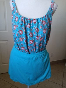 Jantzen Comfort Strap Tankini w/ Skirted Bottom Blazer Blue Floral 18W Resort  - Picture 1 of 19