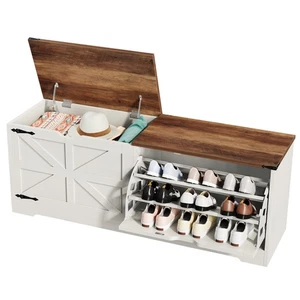 55 inche Shoe Storage Bench Shoe Cabinet with Flip Drawer and Flip-Top Storage - Picture 1 of 17