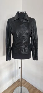 Ted Baker Leather Jacket TB 2 UK 10 Biker Black Coyode Peplum Pure Womens Lined - Picture 1 of 13