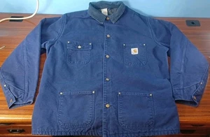 VINTAGE Carhartt Chore Indiglo Blue Jacket Men Blanket Lined Made USA Canvas 2XL - Bild 1 von 23