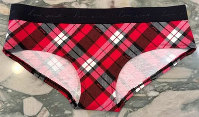NUEVO Victoria Secret ROSA Algodón Logo Hipster Panty - Rojo y Negro Cuadros - XXL Foto 1 de 2