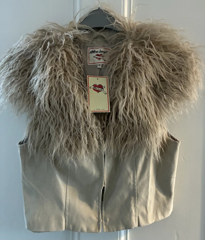 Hippy Boho Afghan Style Collar Waistcoat, Size 10, Faux Suede, George/ Asda BNWT - Image 1 of 4