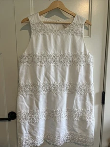 J. Crew Women’s White Sheath Mini Lace Floral Sundress 100% Cotton 14 NWOT - Picture 1 of 4