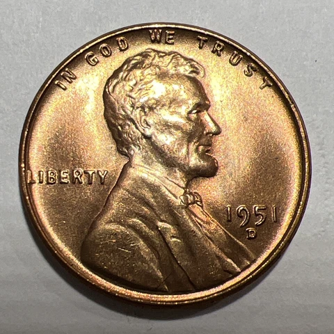RED BU 1951-D LINCOLN WHEAT CENT / PENNY Denver Mint USA 1c - Actual Photos A25 Cover