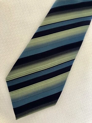 Alfani Striped Black Light Green Blue Handmade Silk Necktie - Image 1 of 3