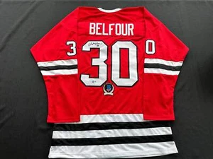 ED BELFOUR SIGNED RED Chicago Black Hawks Jersey BAS - Picture 1 of 5