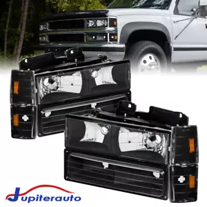 Black Headlights w/ Bumper Corner Lights For 1988-1993 Chevy C/K 1500 2500 3500 - Foto 1 di 19
