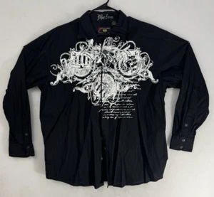 Phat Farm XXL Black Graphic Button Shirt Long Sleeve Y2K Street Hip Hop Vintage - Picture 1 of 5