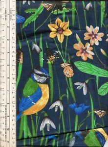 BEAUTIFUL BLUE TIT BIRDS - LIGHTWEIGHT COTTON WITH A SLIGHT SHEEN B - Picture 1 of 2