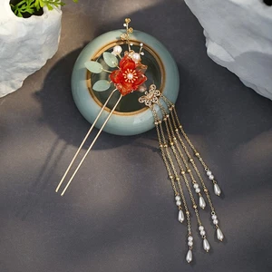 Accesorios para el cabello chinos Hanfu horquillas para mujeres flor perla borla larga - Imagen 1 de 5