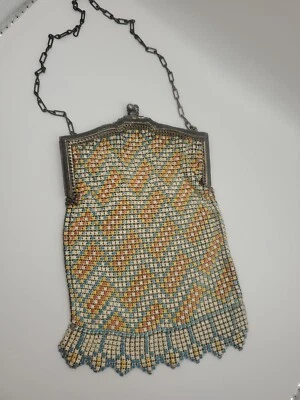 Cartera antigua Whiting & Davis esmaltada malla de puntos aleta Art Deco etiquetada años 20 Foto 1 de 4